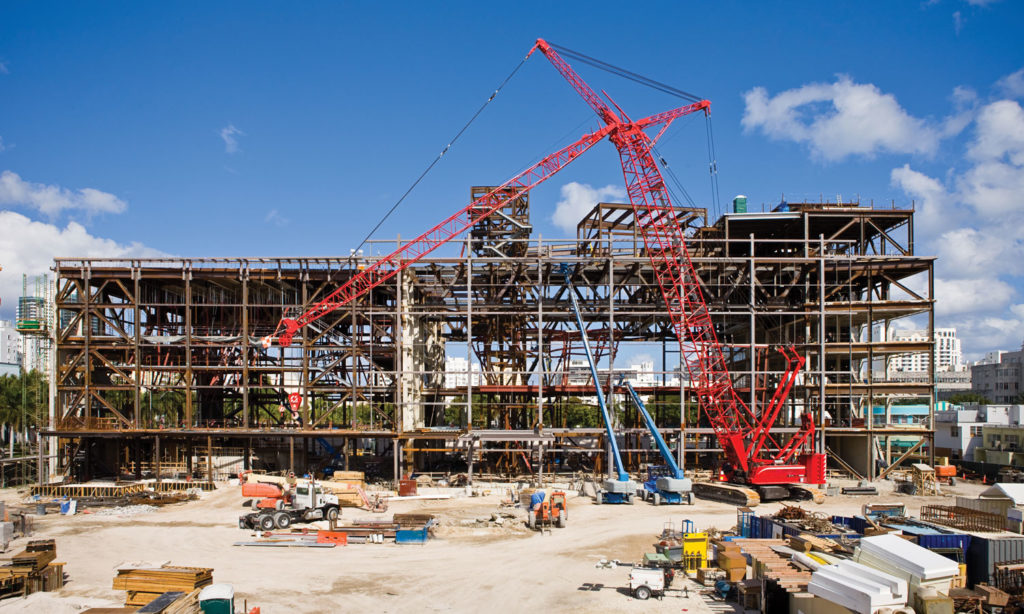 Construction process with crane on site