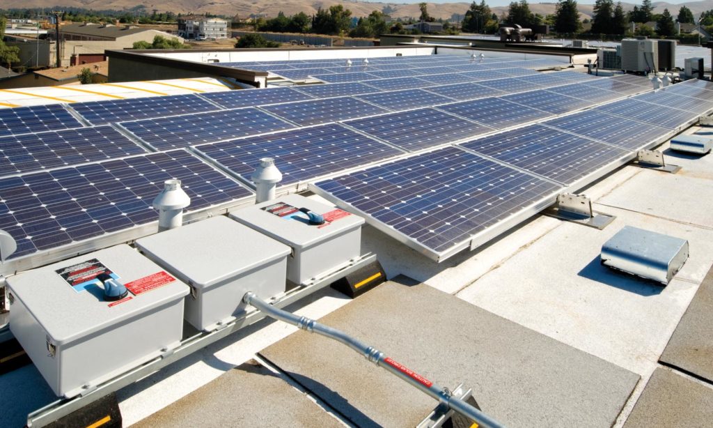 Solar panel array on a roof top installation